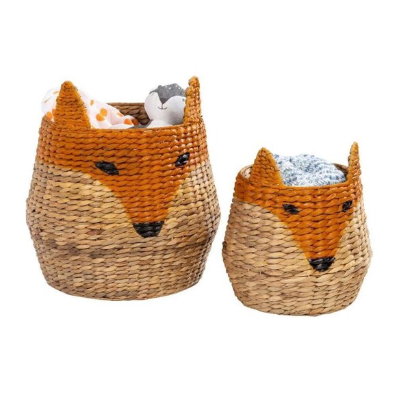 NEW SET OF 2 Natural Hyacinth Weave Steel Hampers FOX BASKETS Storage Nursery - Picture 2 of 11
